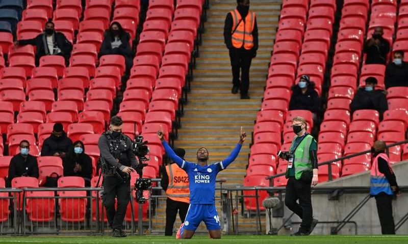 Foxes into the final: Kelechi Iheanacho (centre) scored the only goal against Southampton to take Leicester into the FA Cup final