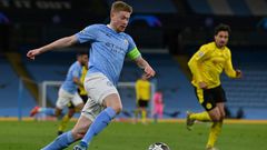 Leading from the front: Manchester City captain Kevin De Bruyne (left)scored the opening goal against Borussia Dortmund