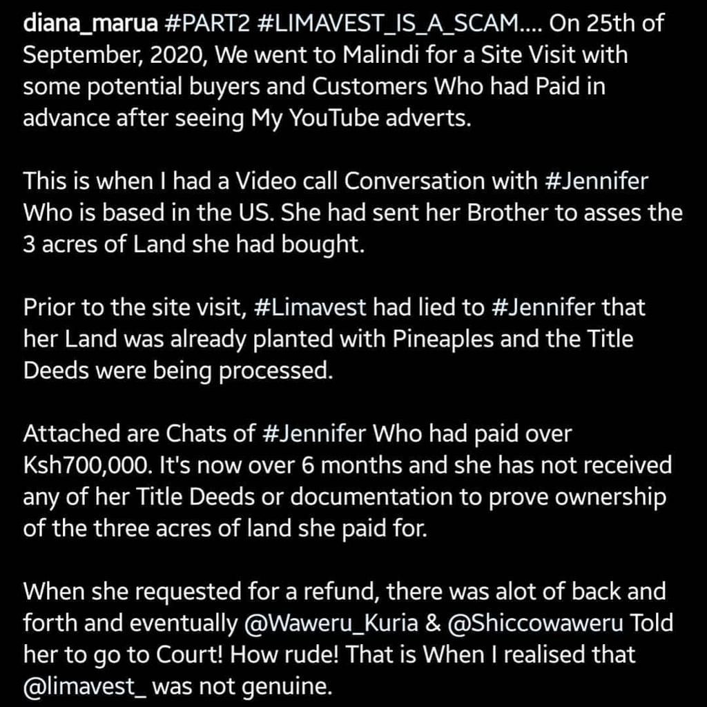 Diana Marua call out Limavest for using her to con Kenyans with Fake Plots