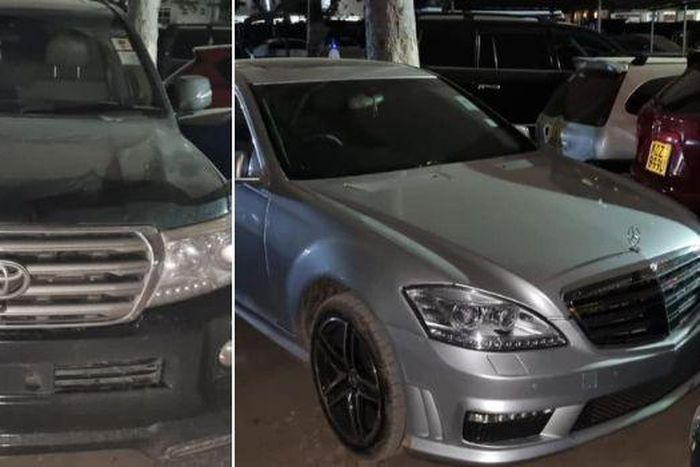 Police recover guns and security paraphanelia from city tycoon's Land Cruiser V8 and Mercedes Benz