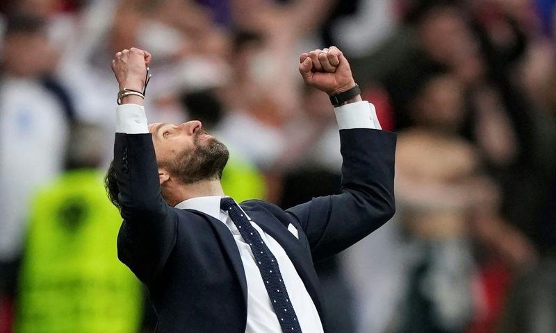 Redemption: England manager Gareth Southgate got the better of Germany, 25 years on from his missed penalty at Euro 96