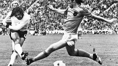 Gerd Mueller scores the winning goal for West Germany in the 1974 World Cup final against the Netherlands