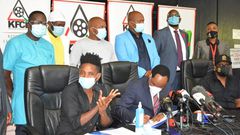 Comedian Eric Omondi finally meets Ezekiel Mutua alongside Churchill & Jalang’o (Photos)