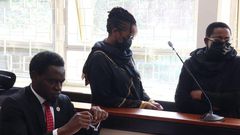 Billionaire Mary Wambui Mungai (r), Purity Njoki Mungai (c), and LSK President Nelson Havi at the Milimani Law Courts on Thursday, December 9, 2021