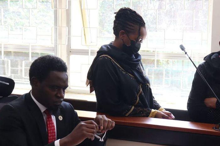 Billionaire Mary Wambui Mungai (r), Purity Njoki Mungai (c), and LSK President Nelson Havi at the Milimani Law Courts on Thursday, December 9, 2021