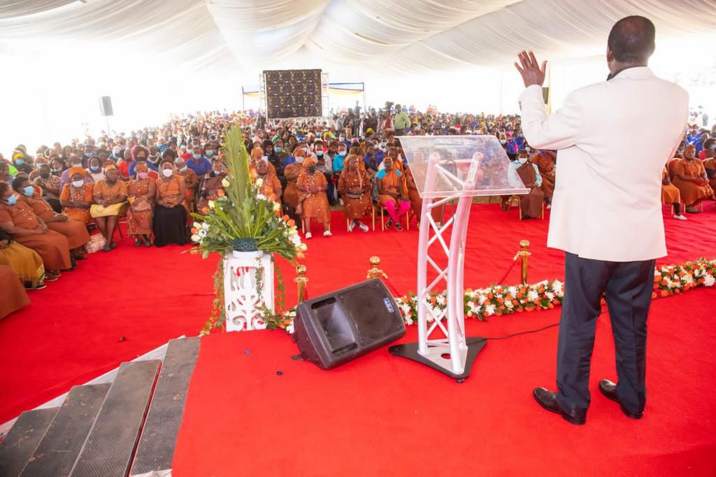 Former PM Raila Odinga at addressing women at Kenyatta International Convention Center
