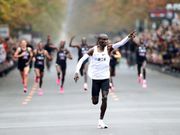 Eliud Kipchoge approaches the end of his sub-2-hour marathon in Vienna.