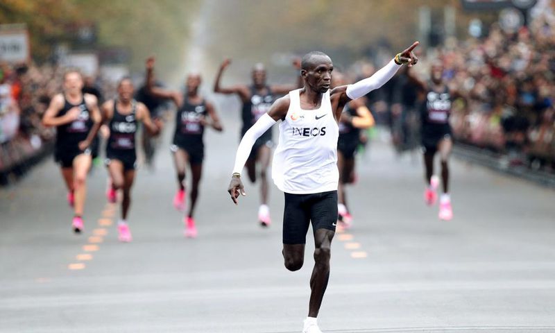 Eliud Kipchoge approaches the end of his sub-2-hour marathon in Vienna.