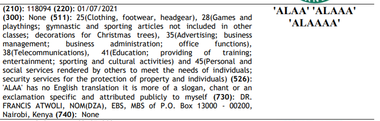 A screenshot of Francis Atwoli's application