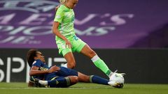 Pernille Harder, now with Chelsea, in action for Wolfsburg against Lyon in last season's Women's Champions League final