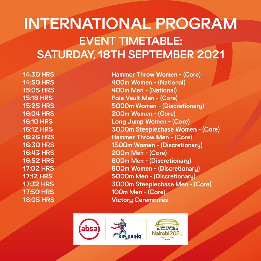 Continuation: The official program list for the second edition of the Kip Keino classic.
