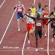Emmanuel Kipkurui Korir celebrates winning the gold medal as he crosses the finish line in the Men's 800m Final