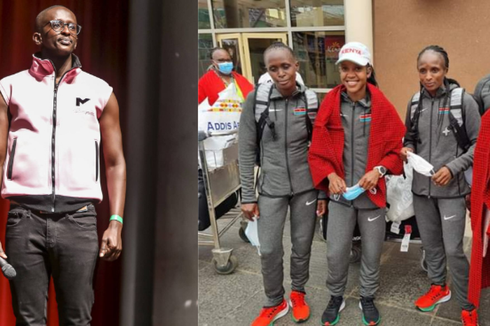 Njugush and  Faith Kipyegon and Hellen Obiri. Ngugush takes a Jibe at gov’t for ignoring Team Kenya upon return form Tokyo