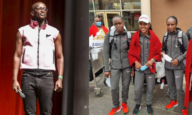 Njugush and  Faith Kipyegon and Hellen Obiri. Ngugush takes a Jibe at gov’t for ignoring Team Kenya upon return form Tokyo