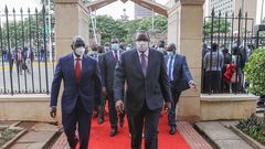President Uhuru Kenyatta with his deputy William Ruto during the 2021 National Prayer Breakfast at Parliament buildings