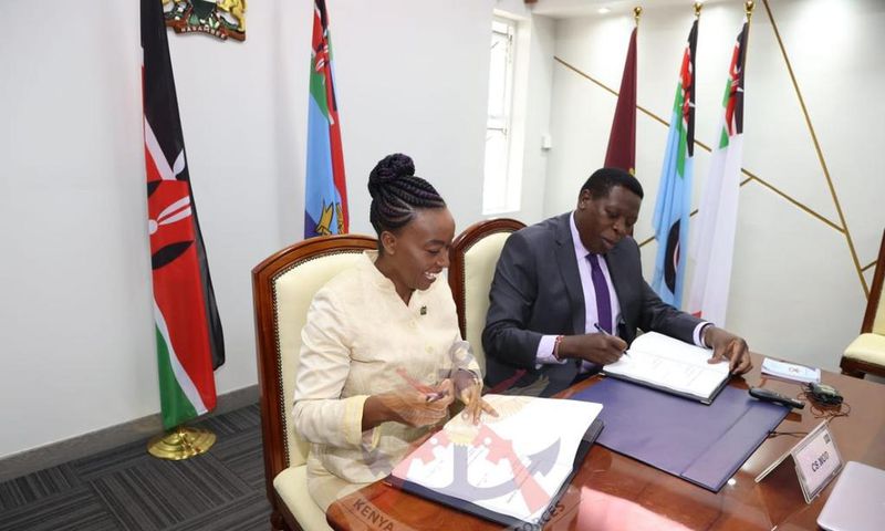 Former Defence CS Monica Juma officially hands over to former Devolution CS Eugene Wamalwa at the Defence Headquarters in Hurlingam.