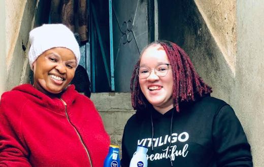 Vitiligo Ambassador Wangui Njee with Ex Machachari actress Clara Wamaitha popularly known as Cindy or Mama Stella