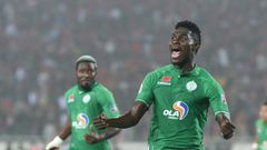 Congolese Ben Malango (R) scored for Raja Casablanca of Morocco in a 3-0 CAF Confederation Cup victory over Pyramids of Egypt in Cairo
