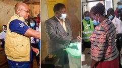 Bonchari by-election candidates Pavel Oimeke (ODM), Zebedeo Opore (Jubilee) and Teresa Bitutu (UDA)