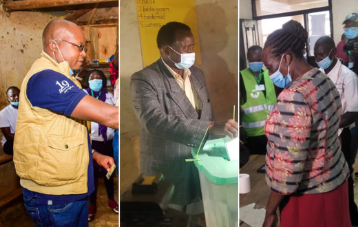 Bonchari by-election candidates Pavel Oimeke (ODM), Zebedeo Opore (Jubilee) and Teresa Bitutu (UDA)