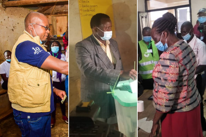 Bonchari by-election candidates Pavel Oimeke (ODM), Zebedeo Opore (Jubilee) and Teresa Bitutu (UDA)
