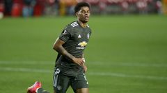 On target: Manchester United's Marcus Rashford celebrates