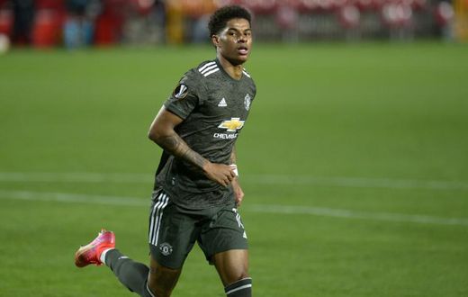 On target: Manchester United's Marcus Rashford celebrates