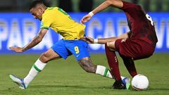 Manchester City forward Gabriel Jesus (left) had a quiet game for Brazil against Venezuela and was substituted in the seoncd half