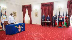 President Uhuru Kenyatta during Chief Justice Martha Koome's swearing-in at State House