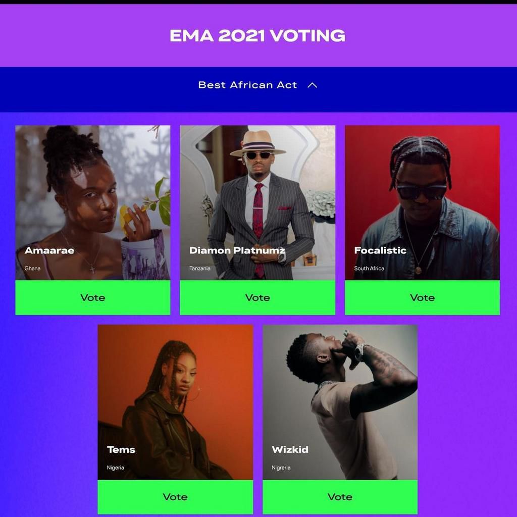 Diamond Platnumz, Doja Cat, Justin Bieber and Wizkid all nominated in the 2021  MTV EMA