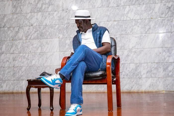 Raila spotted wearing stylish Off-White Nike Air Force 1 shoes.