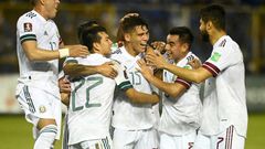 Mexico's Hector Moreno celebrates with teammates after scoring against El Salvador in a 2-0 World Cup qualifier in San Salvador