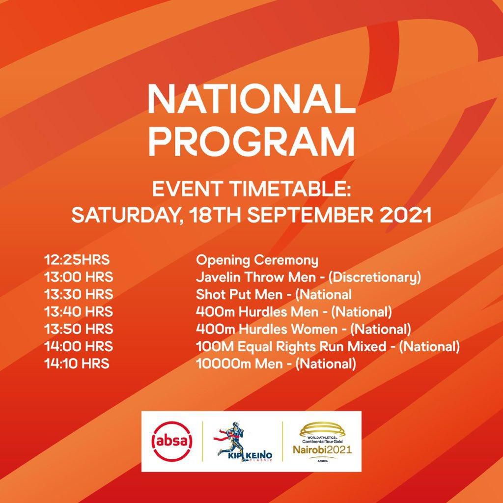 The official program list for the second edition of the Kip Keino classic.