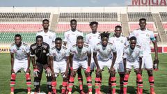 Kenya's players pose aheas of the FIFA World Cup 2022 qualifier football match between Kenya and Mali at Nyayo national stadium in Nairobi on October 10, 2021.  (Photo by YASUYOSHI CHIBA/AFP via Getty Images)