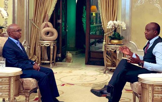 Politician Jimi Wanjigi with Citizen TV's Linus Kaikai