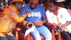 Opposition leader Raila Odinga, Mombasa governor Hassan Joho and Siaya senator James Orengo. Raila's camp has warned NASA co-principals to keep off Uhuru Pact