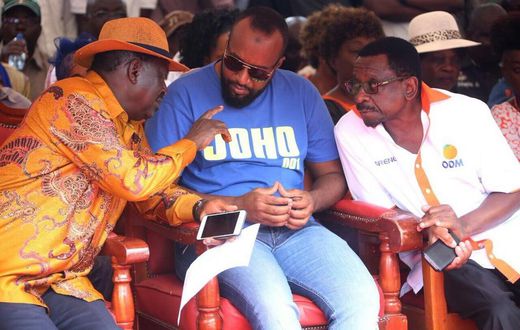 Opposition leader Raila Odinga, Mombasa governor Hassan Joho and Siaya senator James Orengo. Raila's camp has warned NASA co-principals to keep off Uhuru Pact