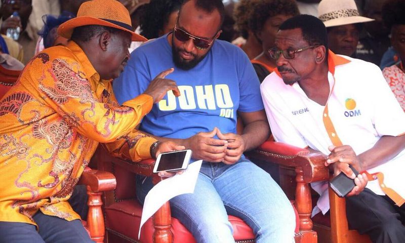 Opposition leader Raila Odinga, Mombasa governor Hassan Joho and Siaya senator James Orengo. Raila's camp has warned NASA co-principals to keep off Uhuru Pact