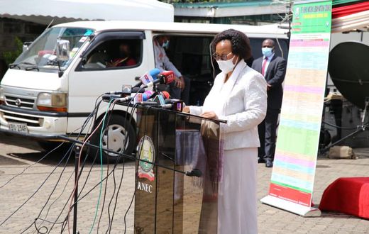 KNEC CEO Mercy Karogo during the release of 2020 KCSE results