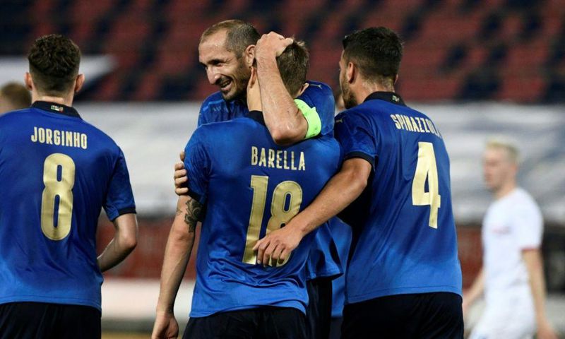 Skipper Giorgio Chiellini (C) is Italy's most experienced player with 107 caps.