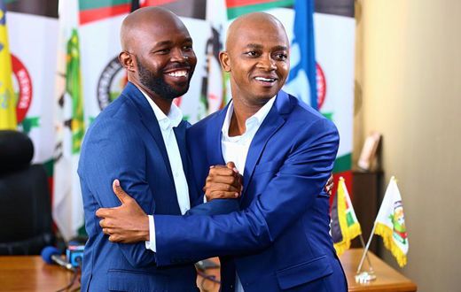 From left to right; FKF CEO Barry Otieno and FKF President Nick Mwendwa who are both detained following investigations into alleged mismanagement of funds.