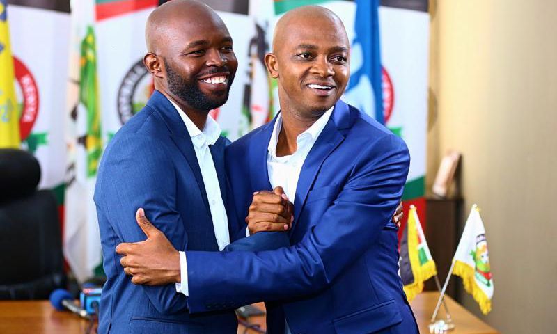 From left to right; FKF CEO Barry Otieno and FKF President Nick Mwendwa who are both detained following investigations into alleged mismanagement of funds.
