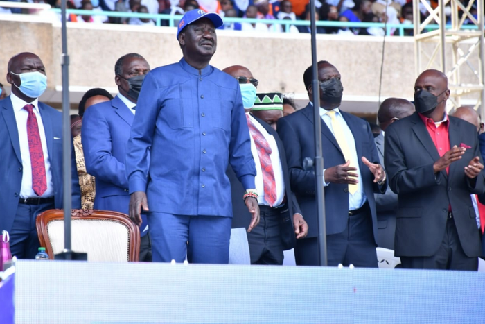 ODM party leader Raila Odinga at the Kasarani Stadium during the Azimio la Umoja Convention
