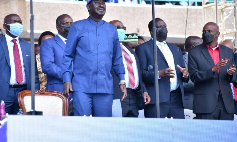 ODM party leader Raila Odinga at the Kasarani Stadium during the Azimio la Umoja Convention