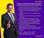 Governor Mutua announces 10 measures to cushion people of Machakos from financial effects of Covid-19