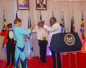 President Uhuru Kenyatta and President Kersti Kaljulaid raise a toast at the State House Cocktail party on September 8, 2021