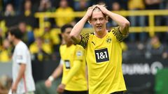 Germany forward Julian Brandt celebrates scoring Borussia Dortmund's winning goal on Saturday