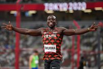 TOKYO, JAPAN - JULY 31: Ferdinand Omurwa of Team Kenya reacts after competing in the Men's 100m Round 1 heats on day eight of the Tokyo 2020 Olympic Games at Olympic Stadium on July 31, 2021 in Tokyo, Japan. (Photo by Matthias Hangst/Getty Images)