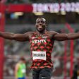TOKYO, JAPAN - JULY 31: Ferdinand Omurwa of Team Kenya reacts after competing in the Men's 100m Round 1 heats on day eight of the Tokyo 2020 Olympic Games at Olympic Stadium on July 31, 2021 in Tokyo, Japan. (Photo by Matthias Hangst/Getty Images)