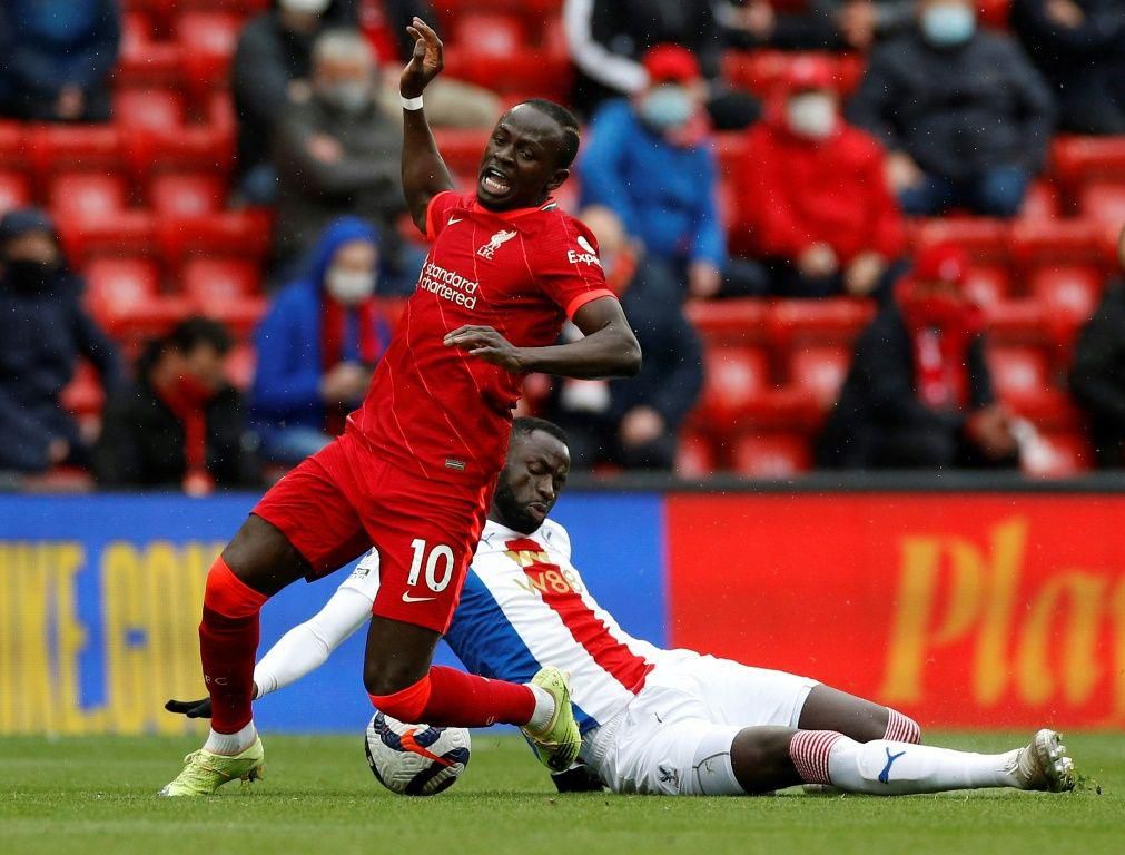 Senegal star Sadio Mane (L) playing for Liverpool against Crystal Palace in the Premier League last season